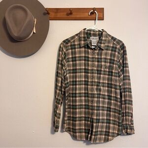 Vintage 100% Cotton Green Plaid Flannel Shirt Size Large